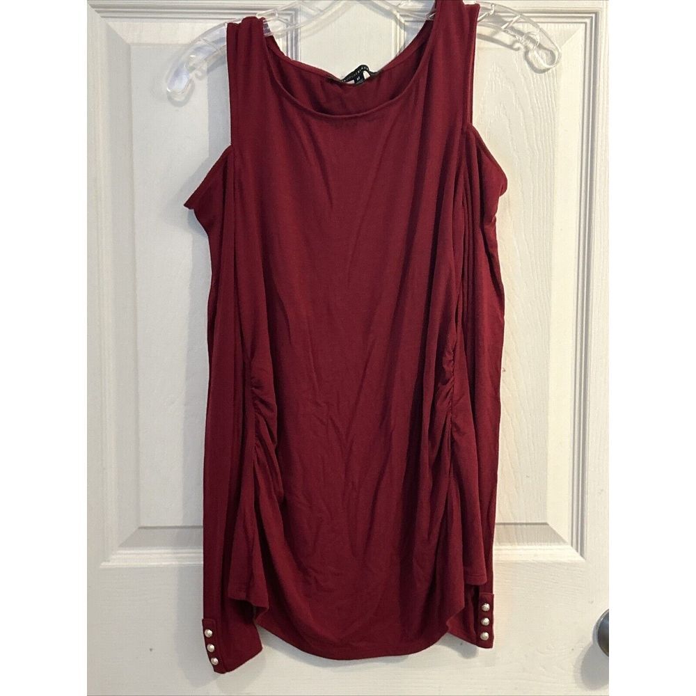 White House Black Market Red Cold Shoulder Long Sleeve Blouse Size M